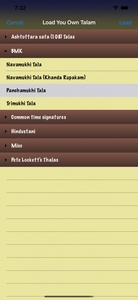 Panchamukhi Tala on Talanome Carnatic Metronome