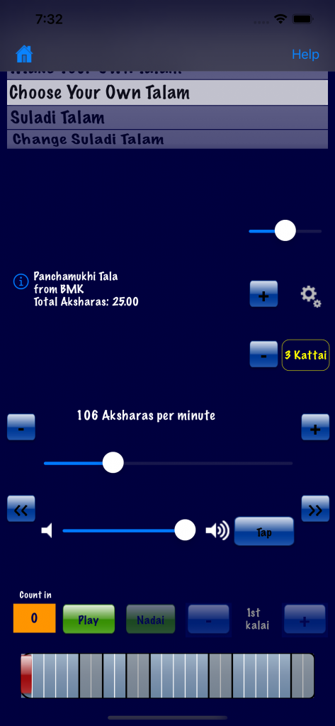 Panchamukhi Tala on Talanome Carnatic Metronome